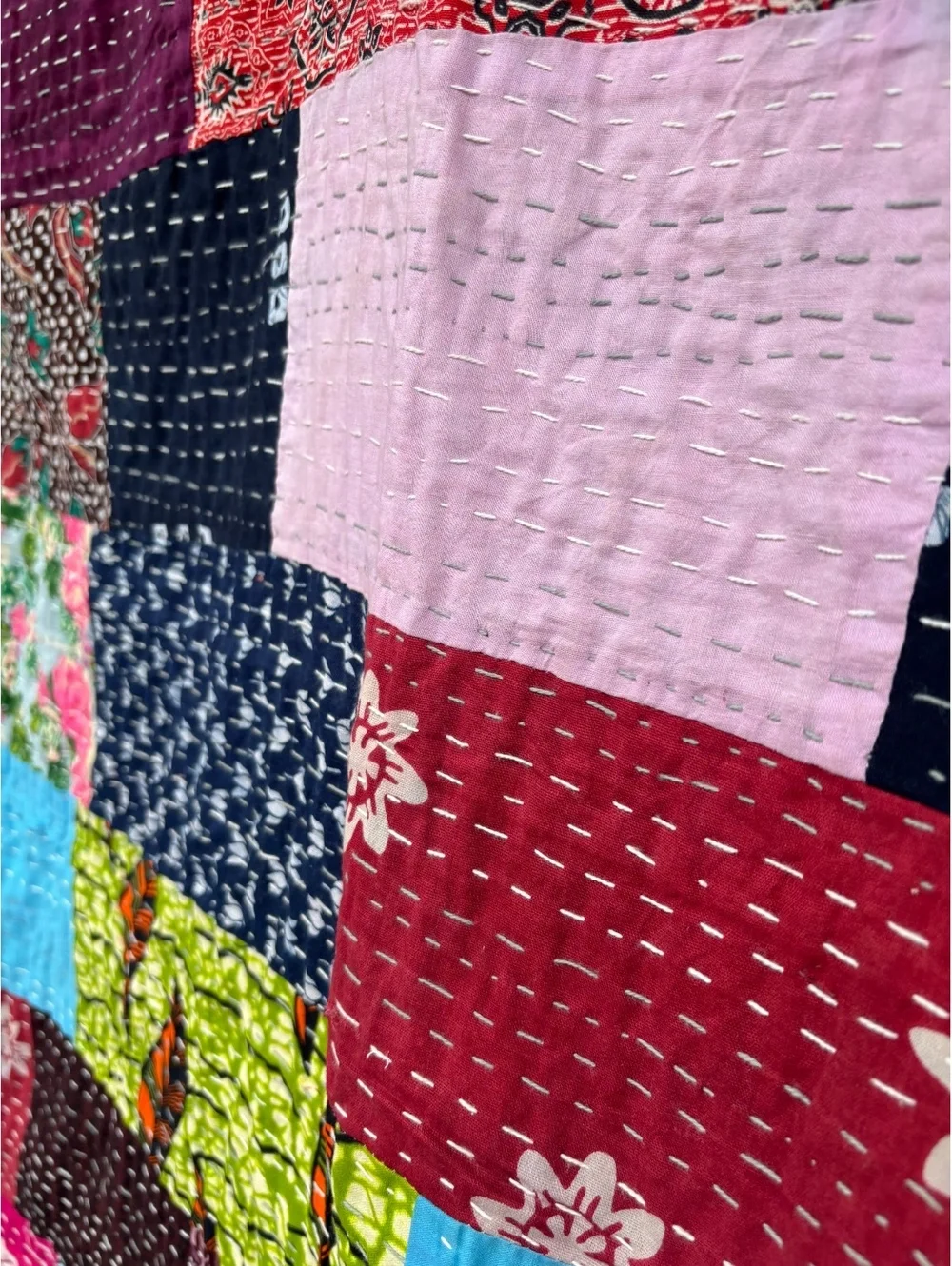 Handmade Indian Patchwork Kantha Quilt 106x90 King Bedspread